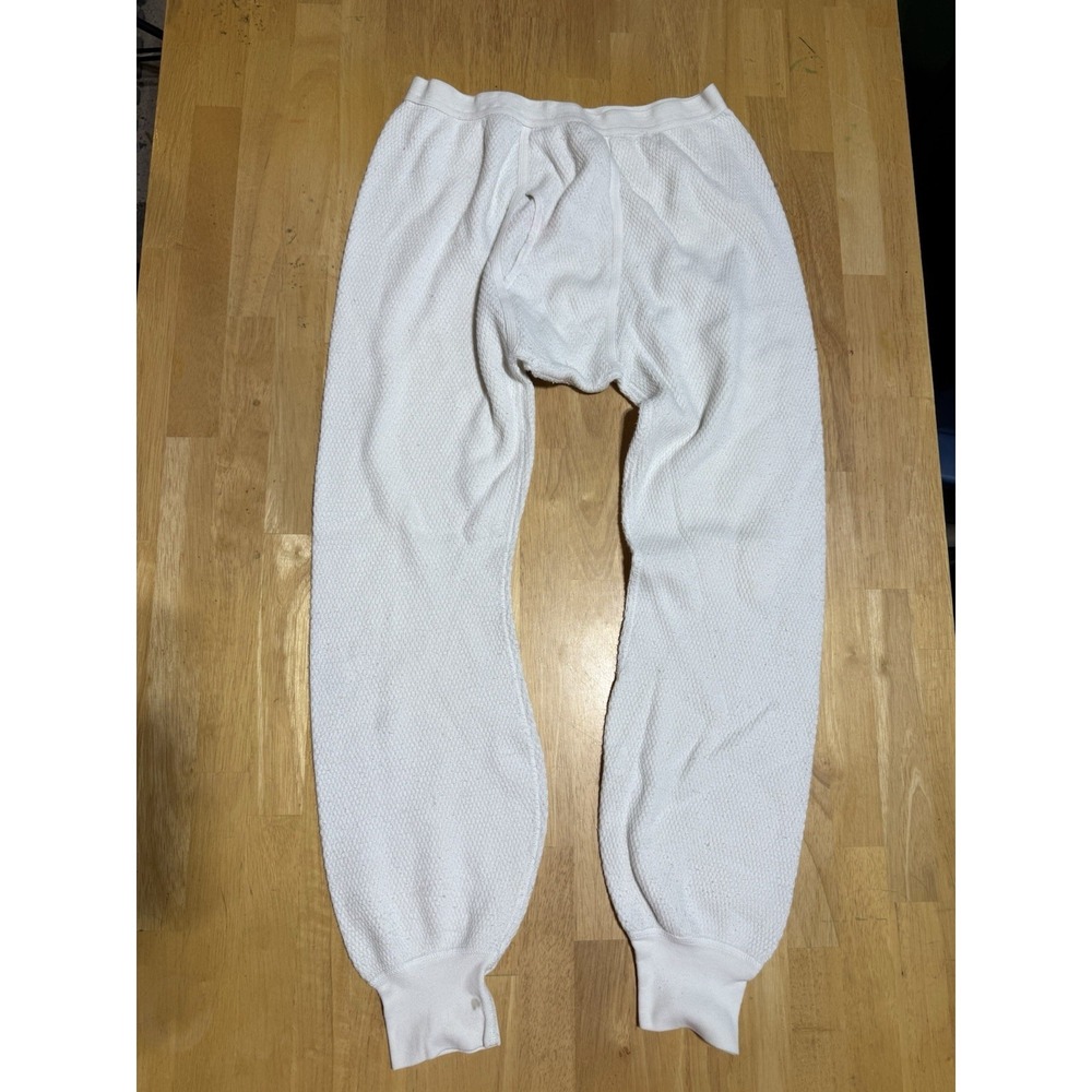 Morgan Mills All Natural Thermal Pants Mens L White Waffle Knit Long Johns USA